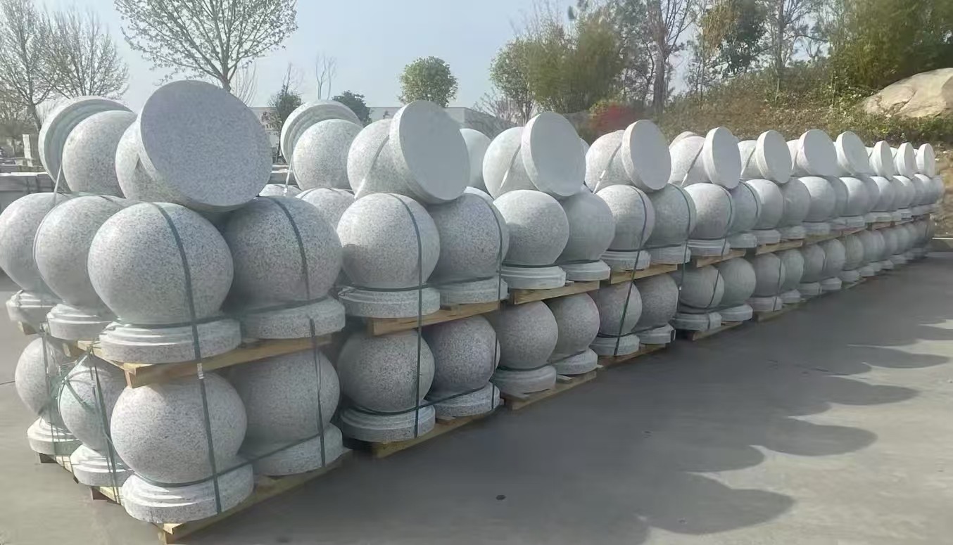 牡丹江 白麻花岗岩石材圆球，石球，挡车球，隔离球，景观石球，风水球等