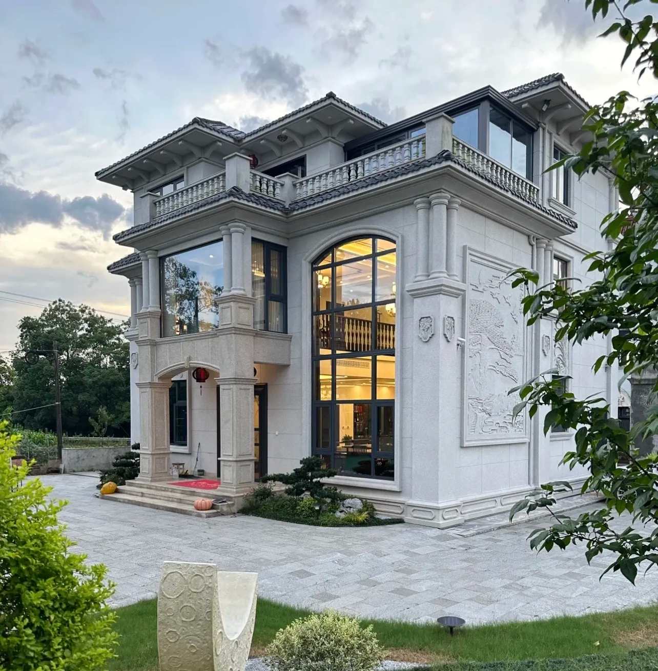 牡丹江 白麻花岗岩私人别墅干挂石材豪华定制