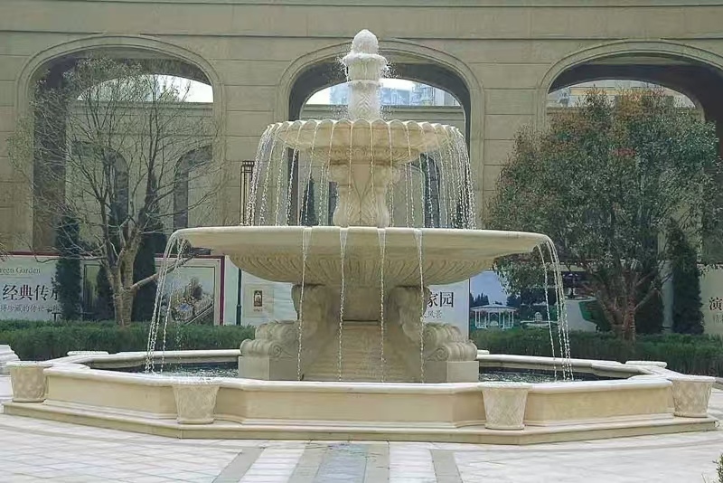 牡丹江 黄金麻花岗岩异型加工——户外庭院石雕流水喷泉