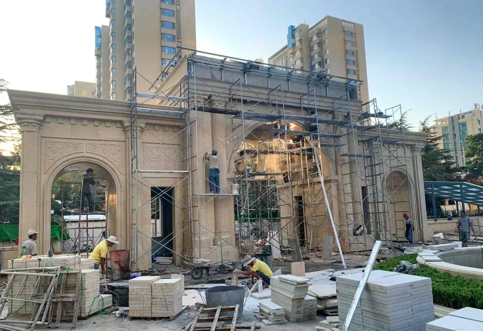 牡丹江 黄金麻荔枝面花岗岩小区门楼外墙干挂