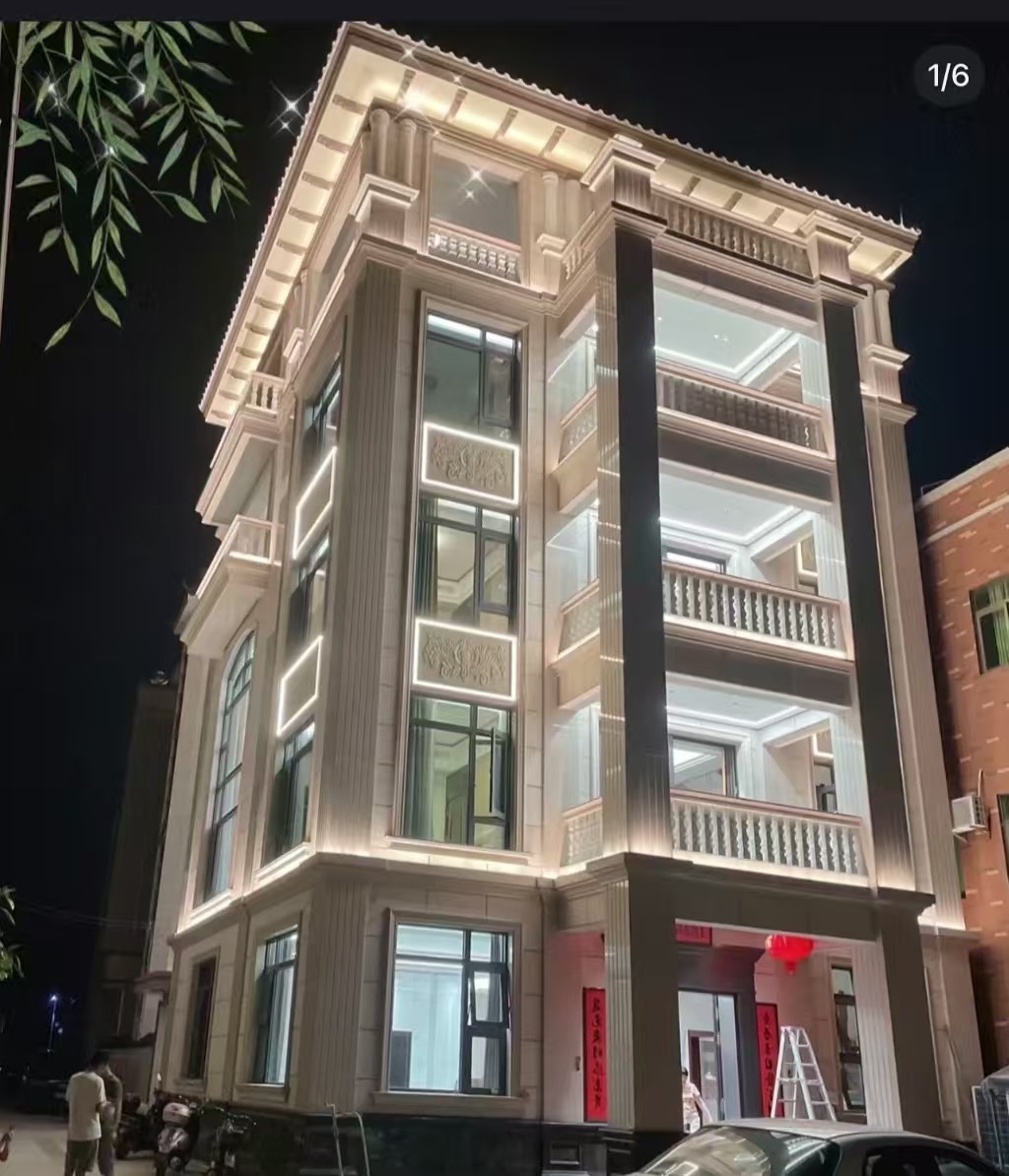 牡丹江 芝麻白花岗岩别墅外墙夜间效果